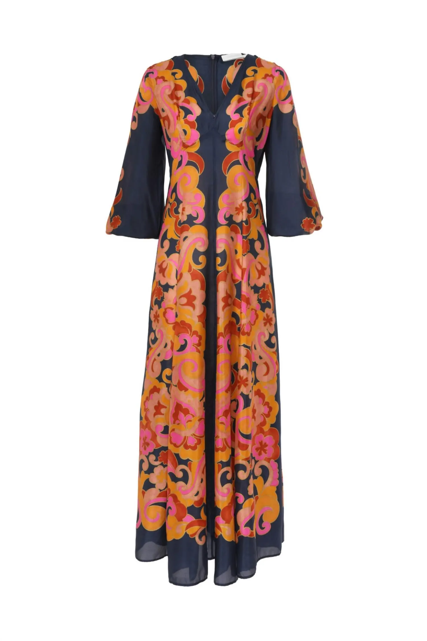 Acadian Long Sleeve Maxi Dress In Navy Paisley