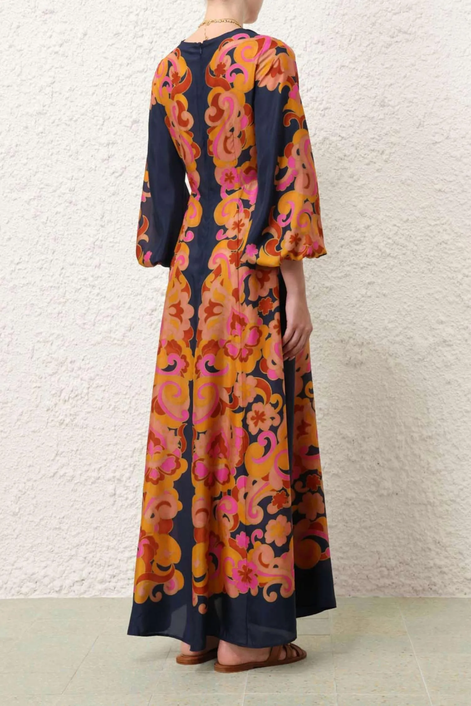 Acadian Long Sleeve Maxi Dress In Navy Paisley
