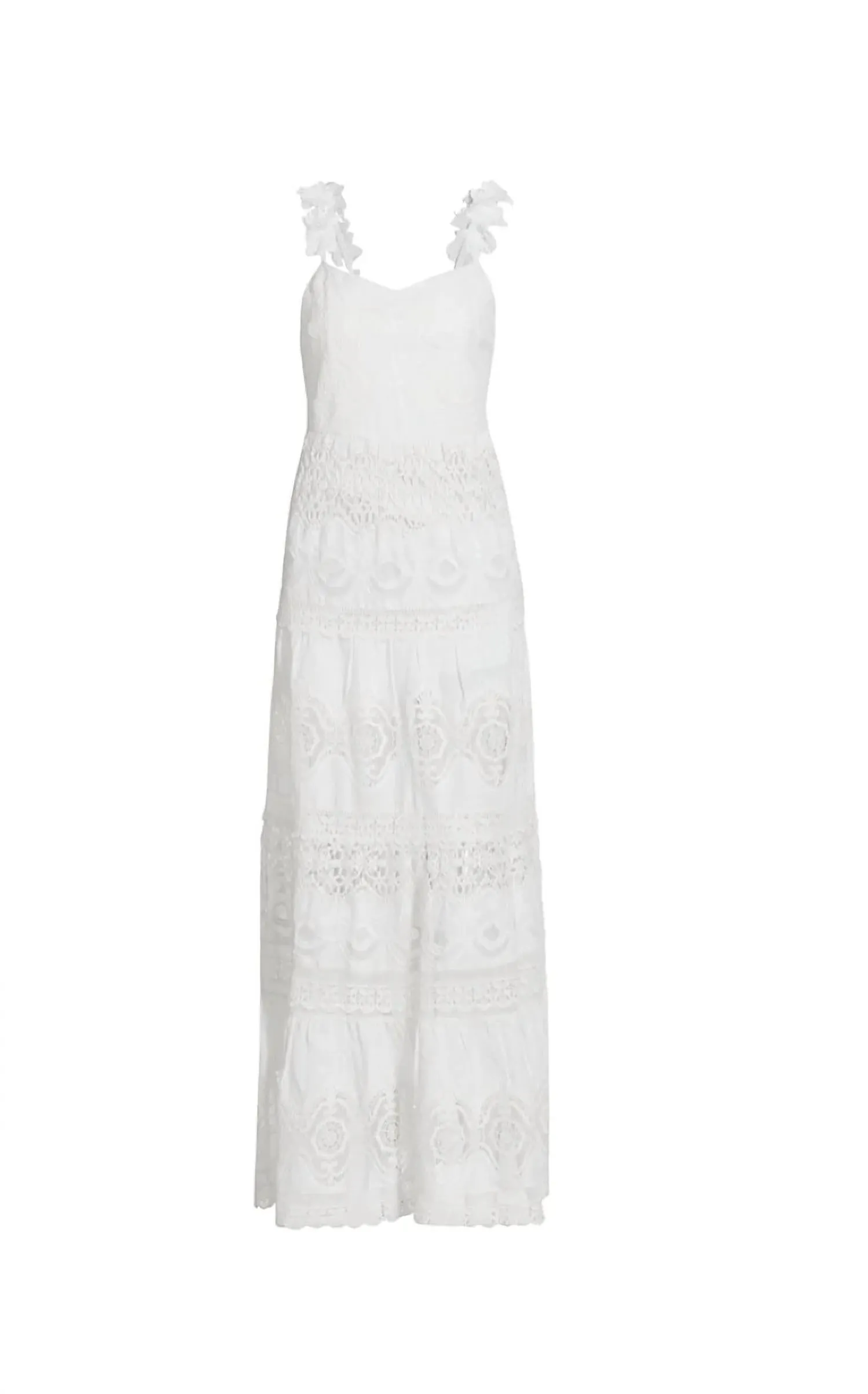 Alora Embroidered Sweetheart Neckline Midi Dress In White