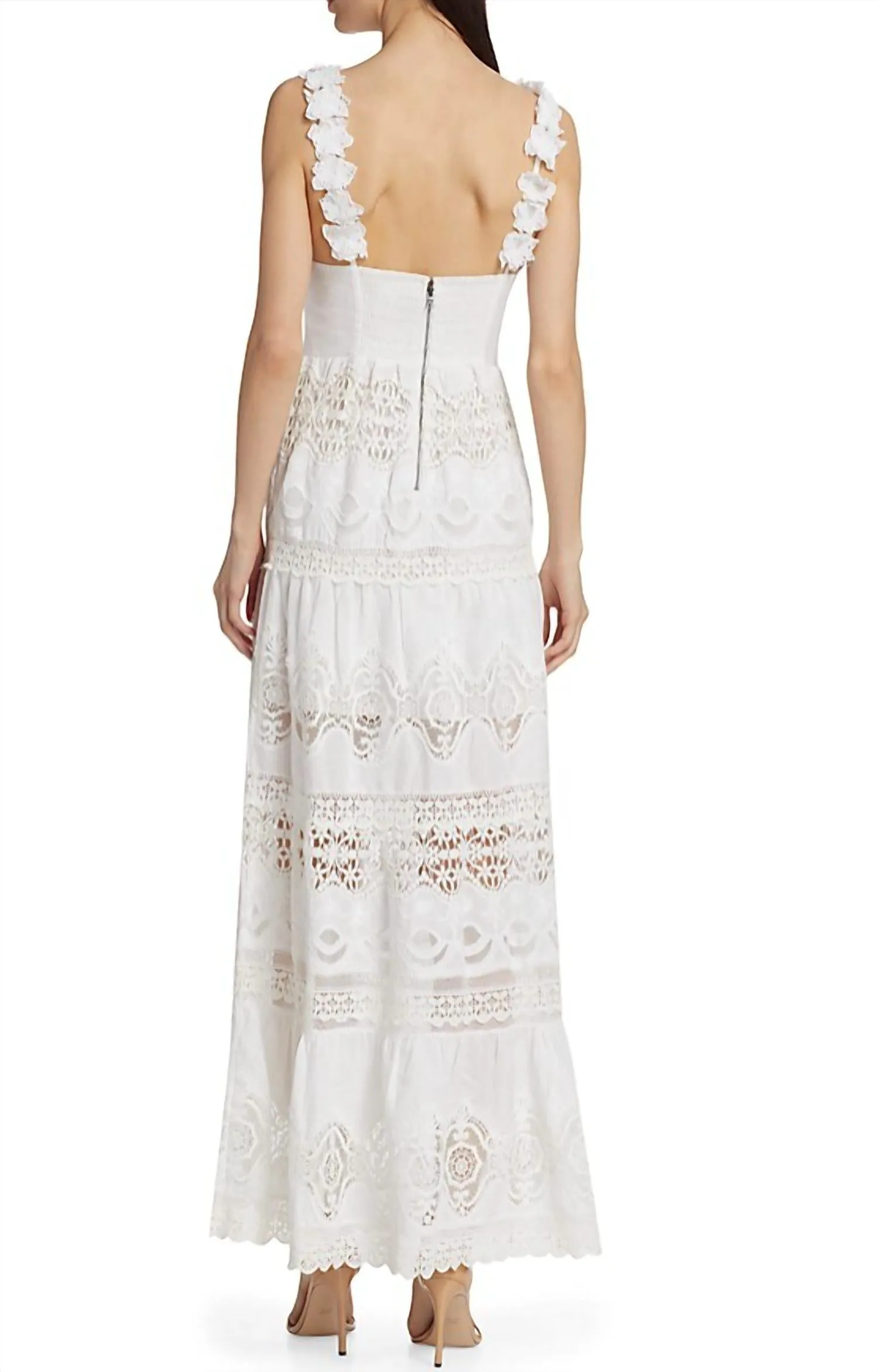 Alora Embroidered Sweetheart Neckline Midi Dress In White