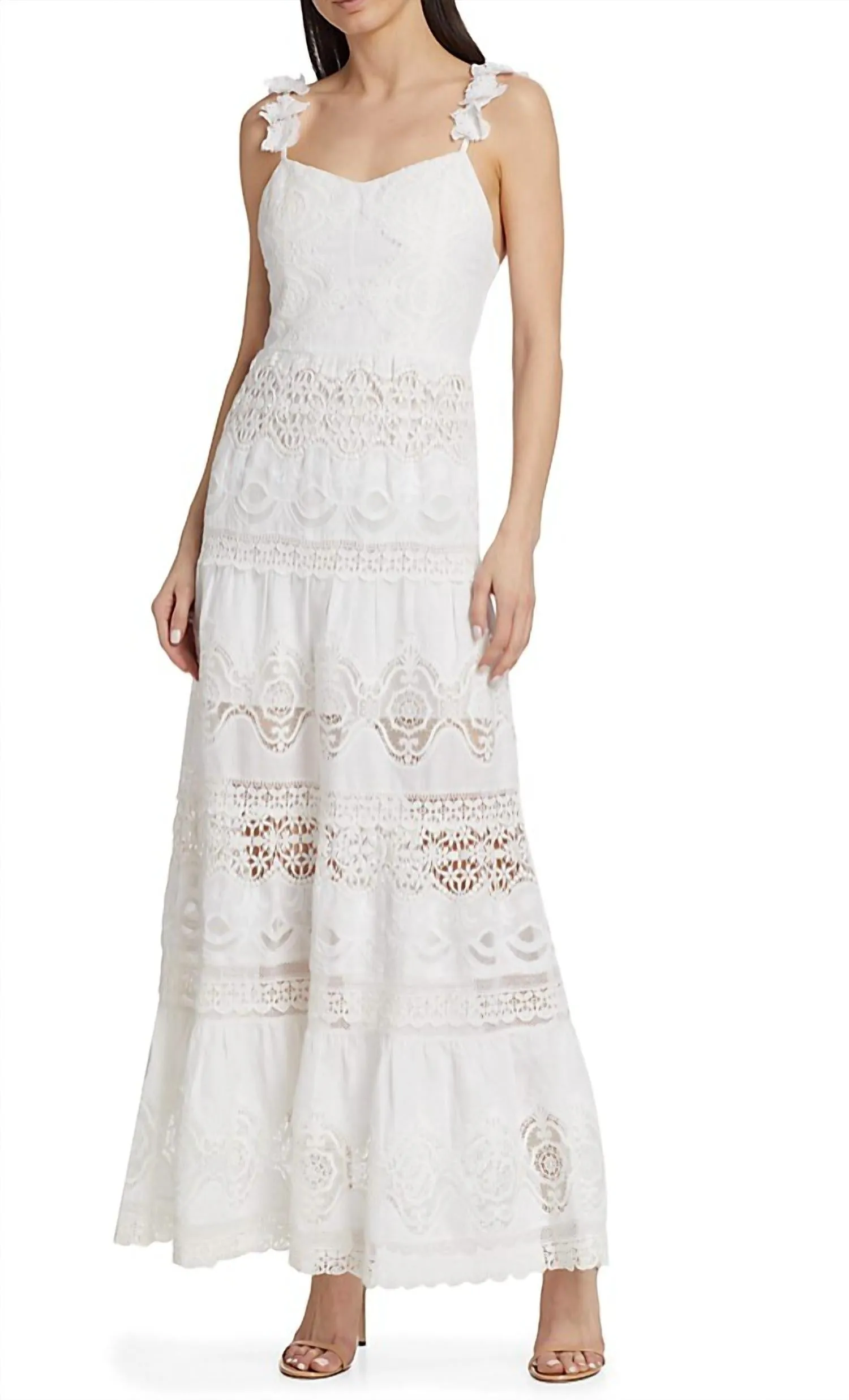 Alora Embroidered Sweetheart Neckline Midi Dress In White