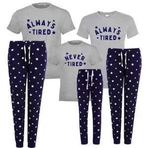 Always Tired/Never Tired Family Matching Star Pyjamas - Grey/Navy discount mum dresses