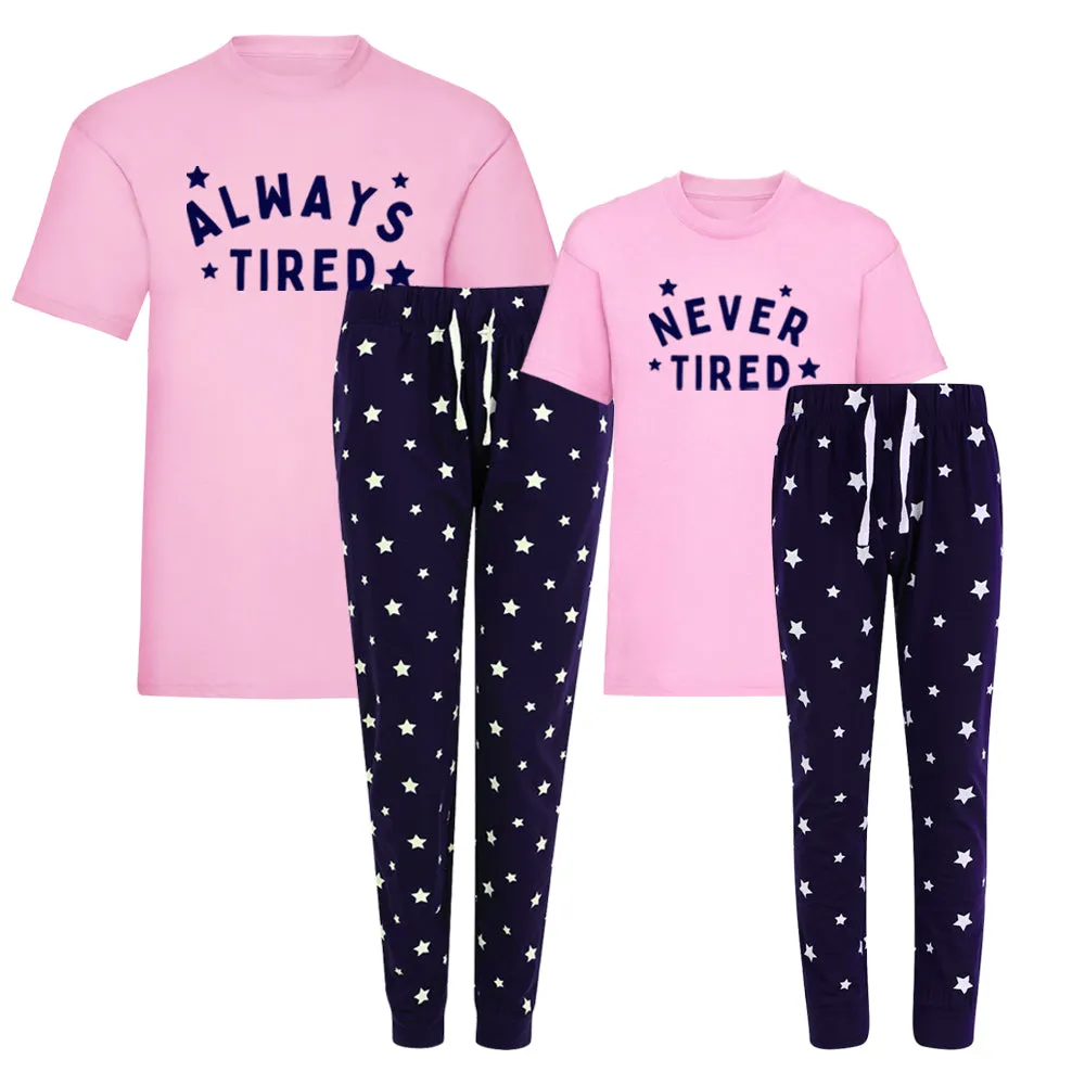 Always Tired/Never Tired Mum & Kid Matching Star Pyjamas - Pink/Navy baby bump outfits discount