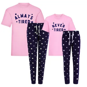 Always Tired/Never Tired Mum & Kid Matching Star Pyjamas - Pink/Navy baby bump outfits discount