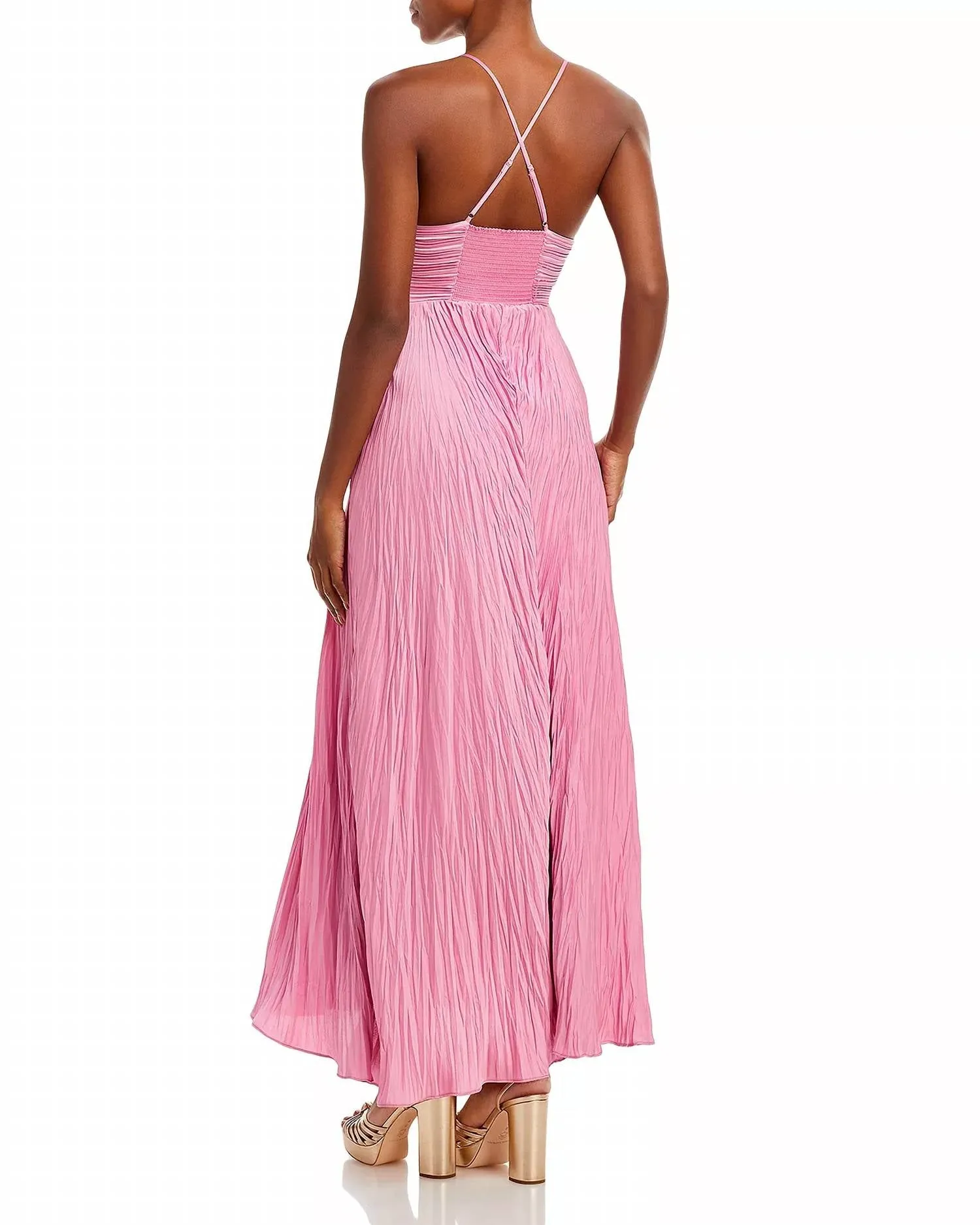 Angelina Satin Pleated Dress In Chateau Rose
