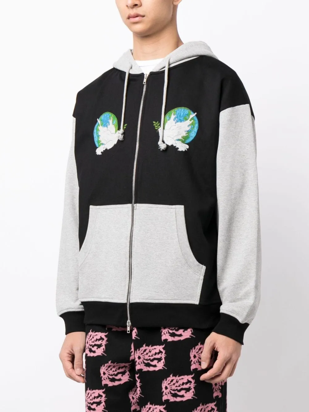 Appliqu-Details Colour-Block Cotton Jacket
