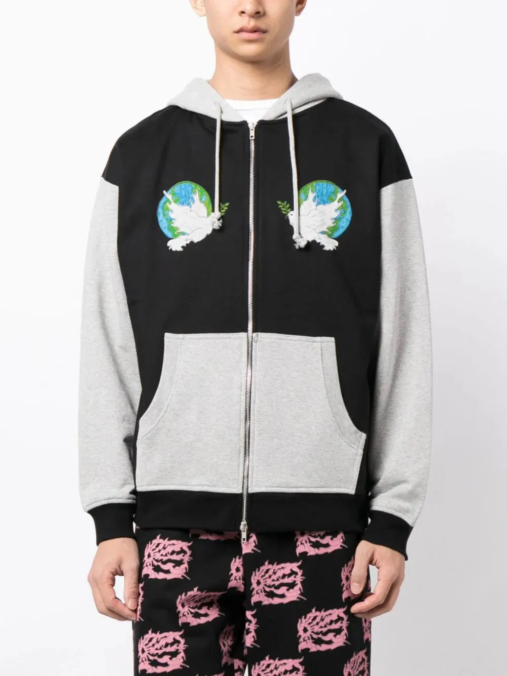 Appliqu-Details Colour-Block Cotton Jacket