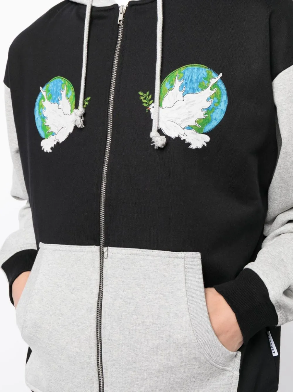 Appliqu-Details Colour-Block Cotton Jacket