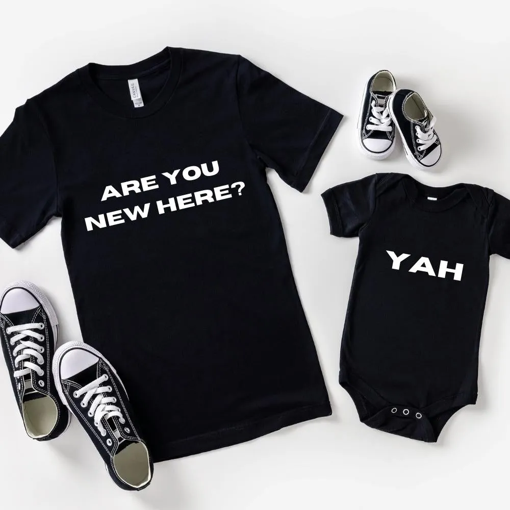 Are You New Here/Yah Matching Tee & Bodysuit- Black boys outfits online store