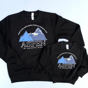 Aspen Ski Print Mum & Kid Matching Black Sweatshirts baby bump outfits discount