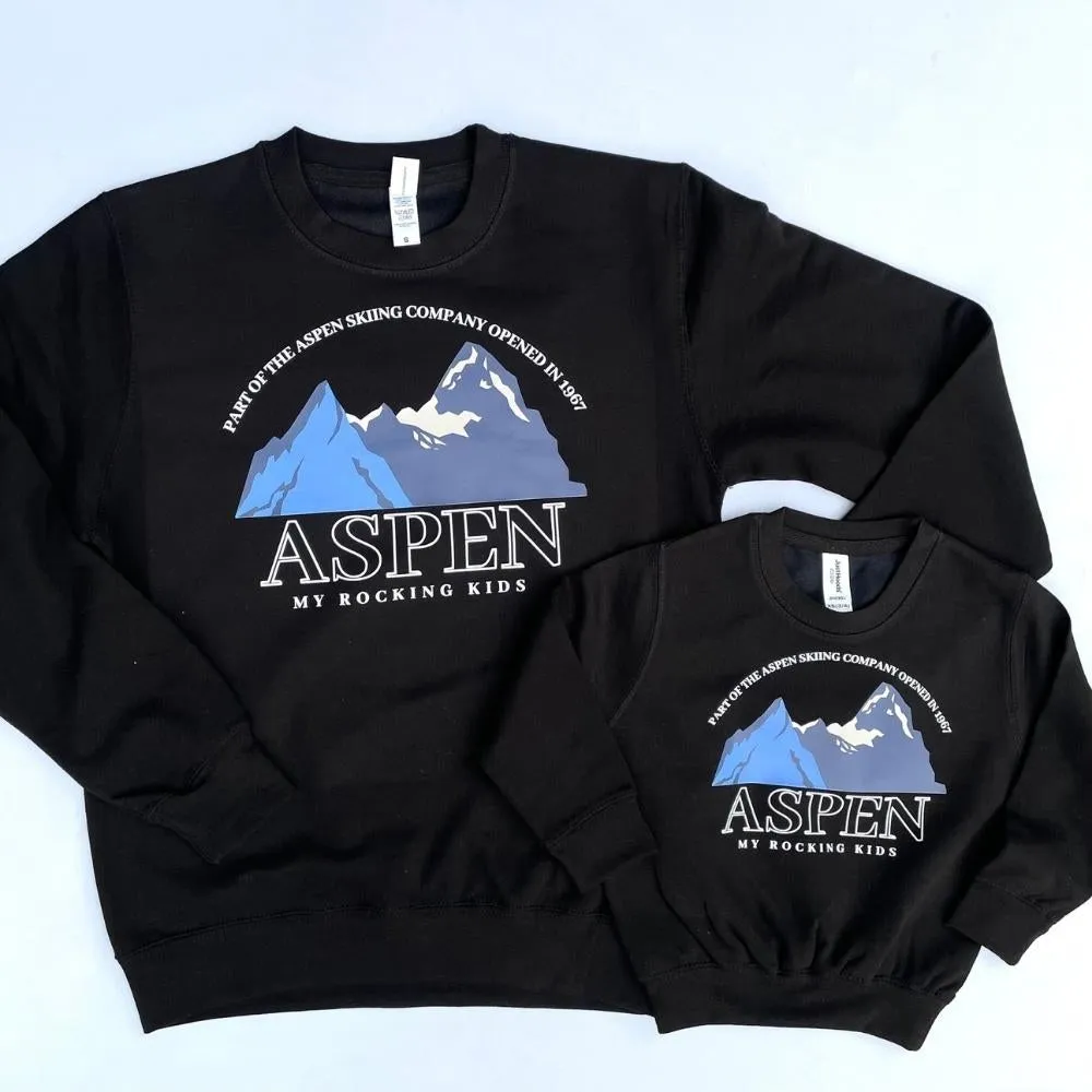 Aspen Ski Print Mum & Kid Matching Black Sweatshirts nursing tops best deals