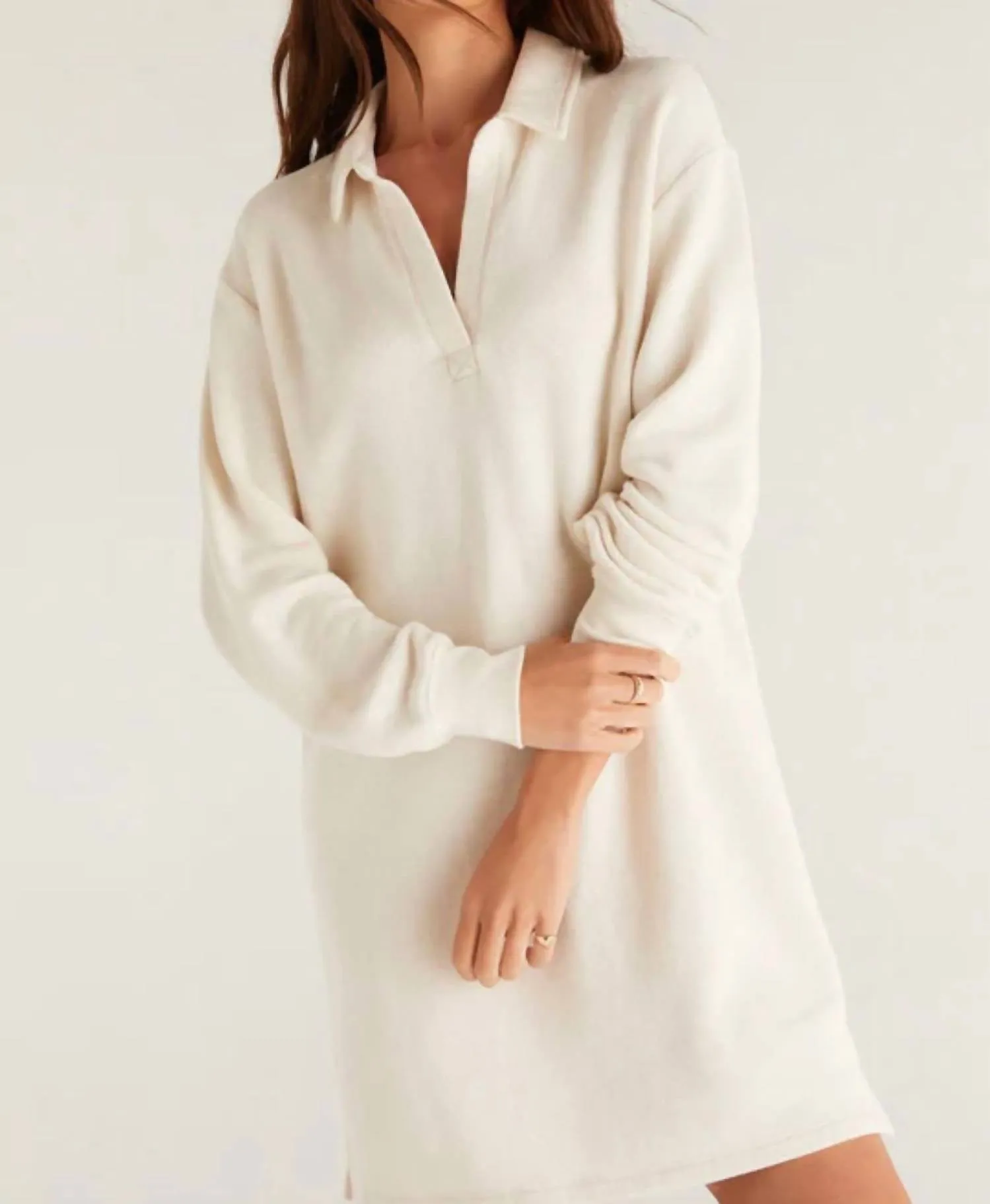 Aspen Sweatshirt Dress In Adobe White