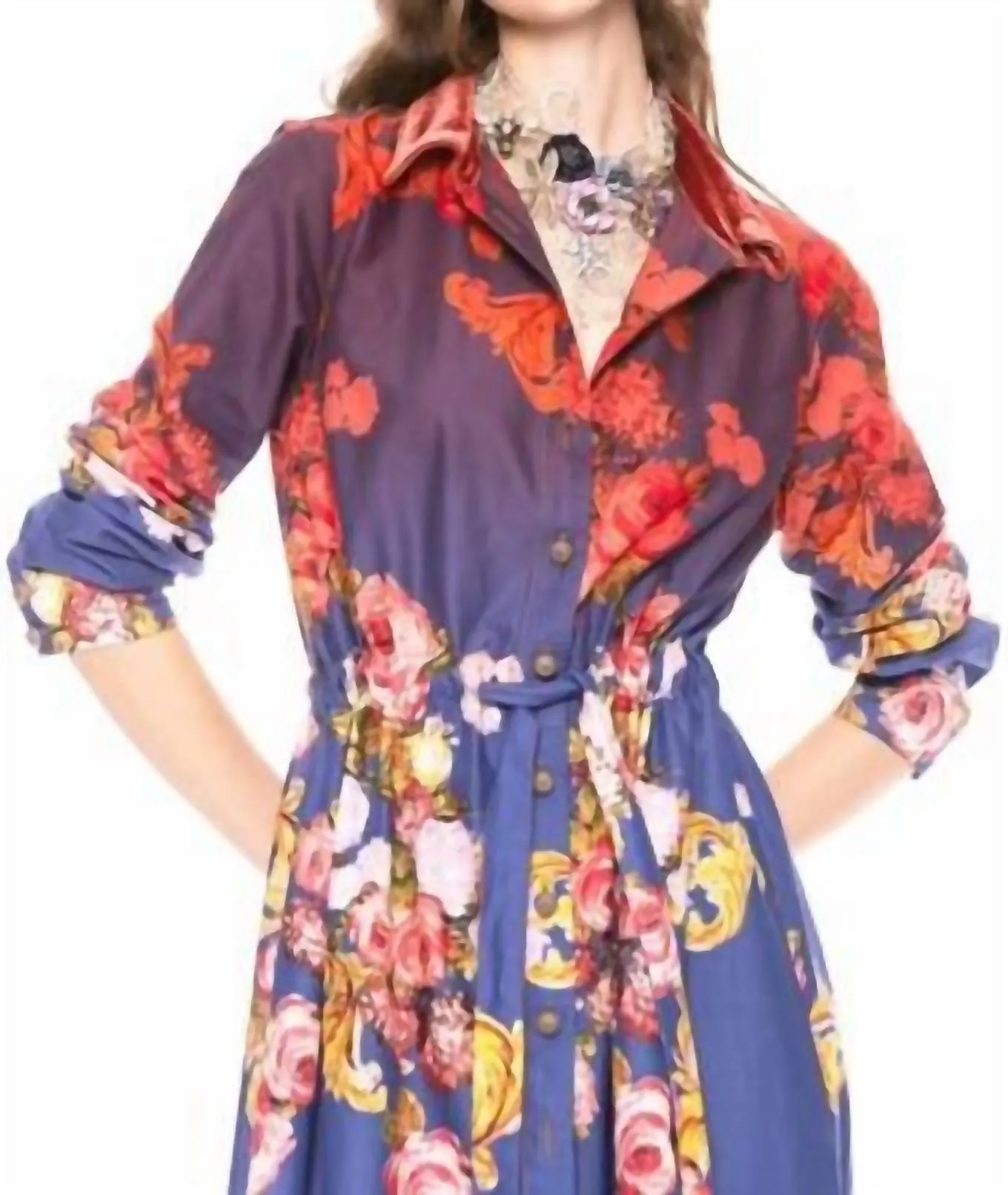Autumn Blossom Shirt Dress In Blue Floral