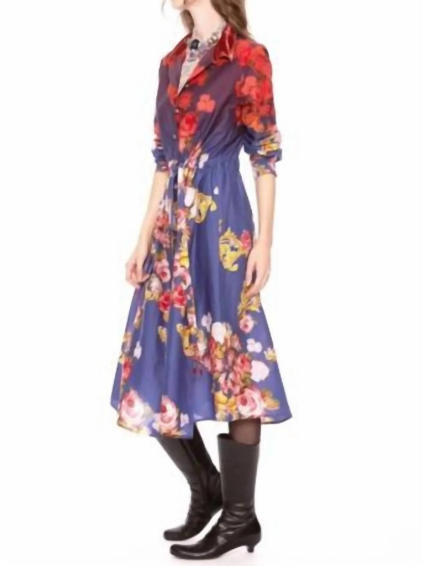 Autumn Blossom Shirt Dress In Blue Floral