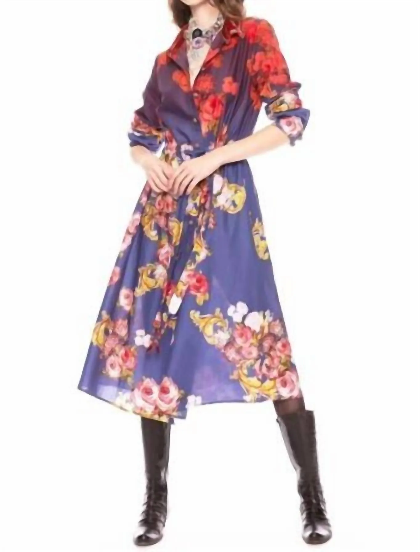 Autumn Blossom Shirt Dress In Blue Floral