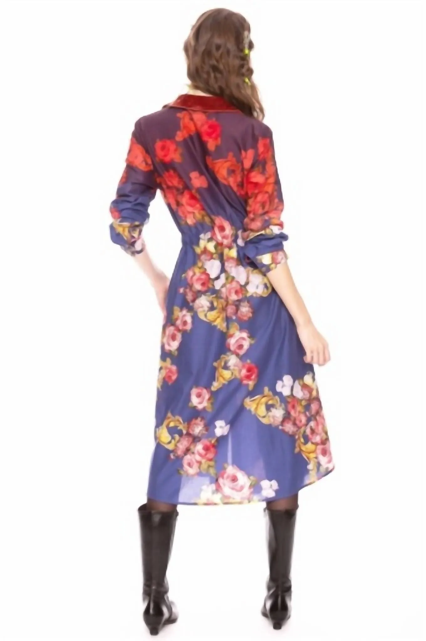 Autumn Blossom Shirt Dress In Blue Floral