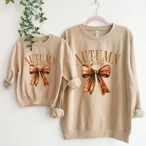 Autumn Girly Bow Matching Sweatshirts Sand discount mum dresses