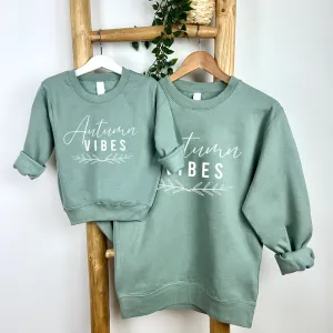 Autumn Vibes Mum Matching Dusty Green Sweatshirts breastfeeding tops cheap