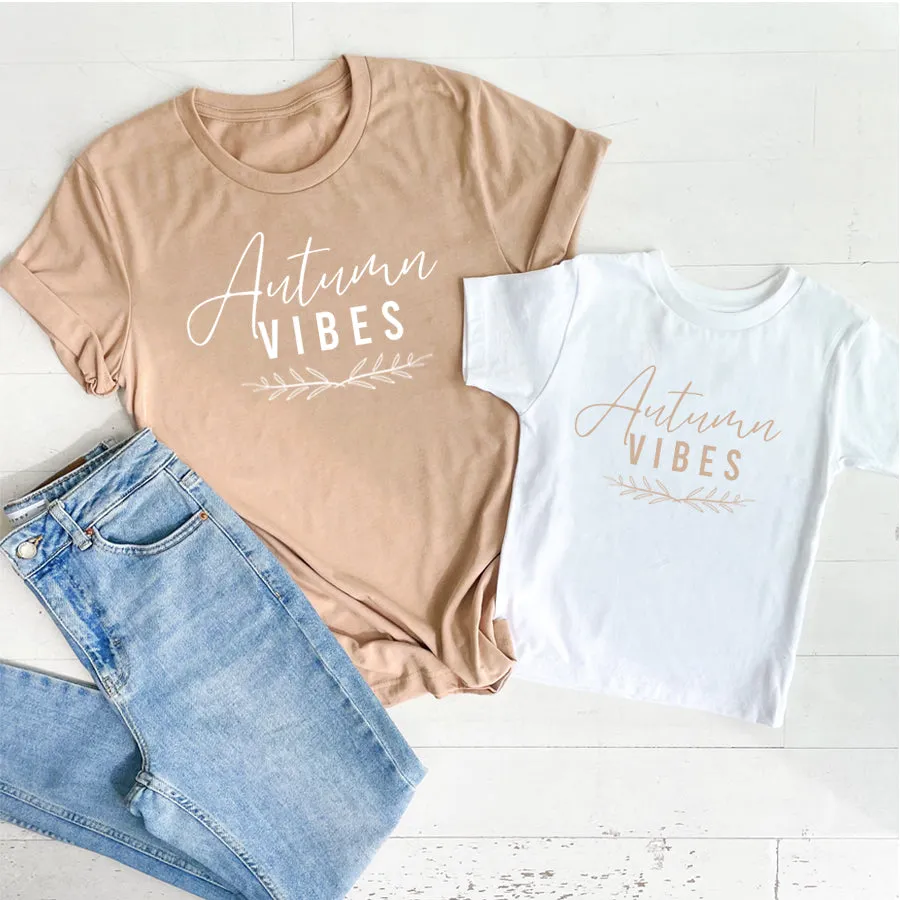 Autumn Vibes Mum Matching Sand Dune/White T-Shirts discount mum dresses