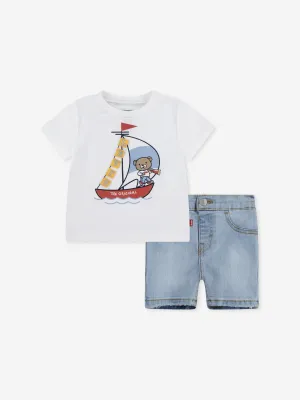 3D-Segel-Denim-Set für Babyjungen in Weiß
