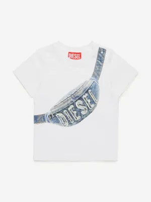 Weiße bedruckte T-Shirt mit Umhängetasche für Babyjungen