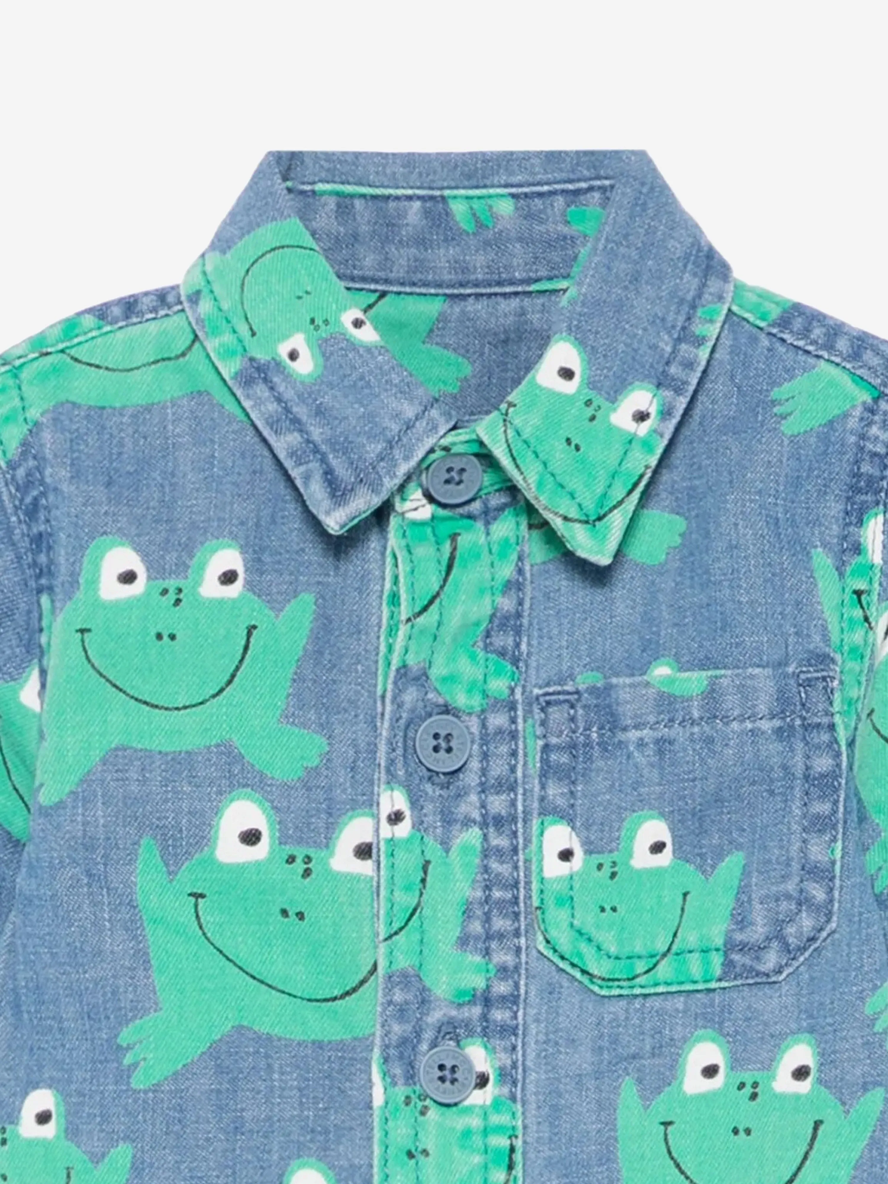 Blaues Denim-Frosch-Hemd für Babyjungen
