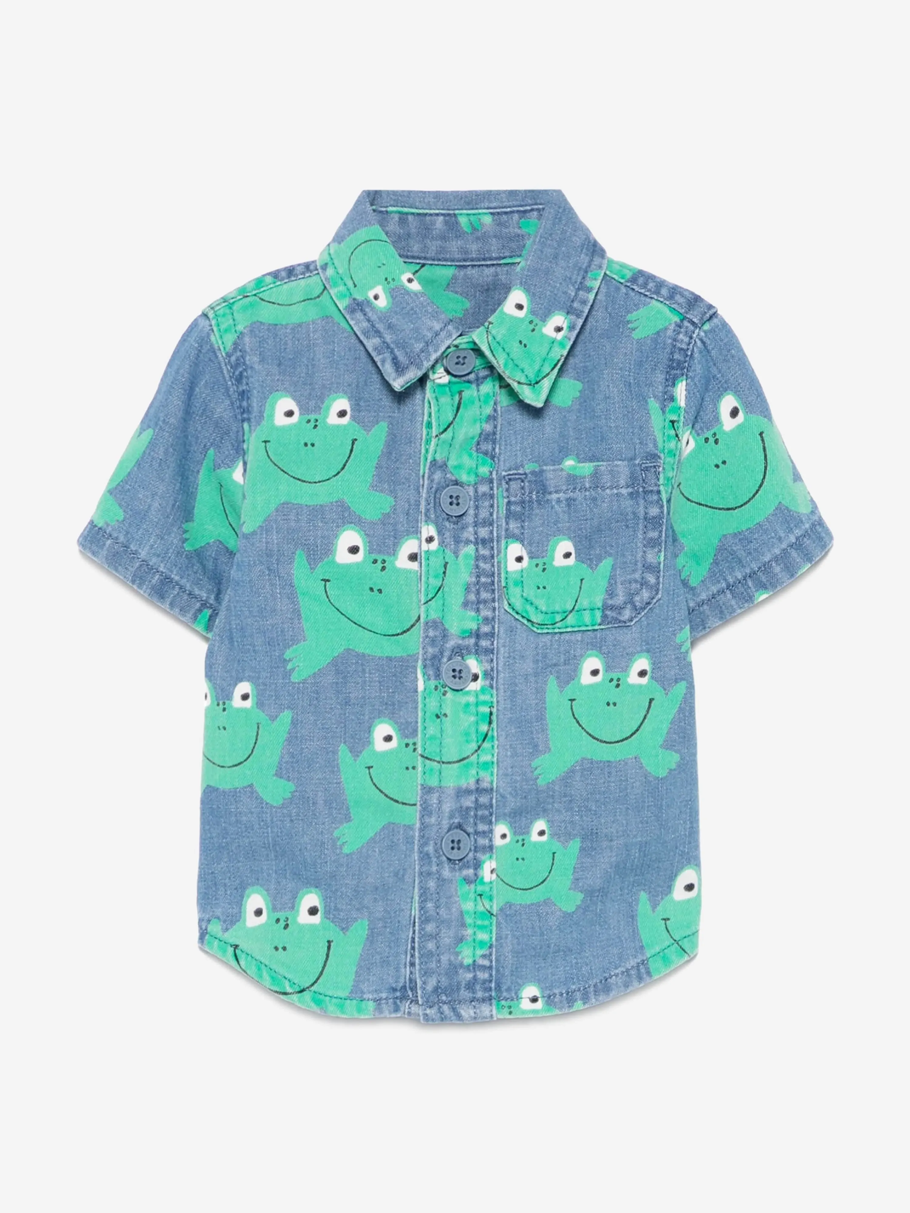 Blaues Denim-Frosch-Hemd für Babyjungen