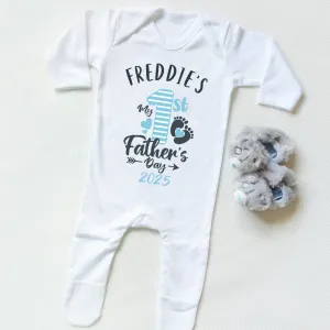 Baby Feet-Personalised 1st Fathers Day 2025 Baby Rompersuit Blue daddy outfits clearance