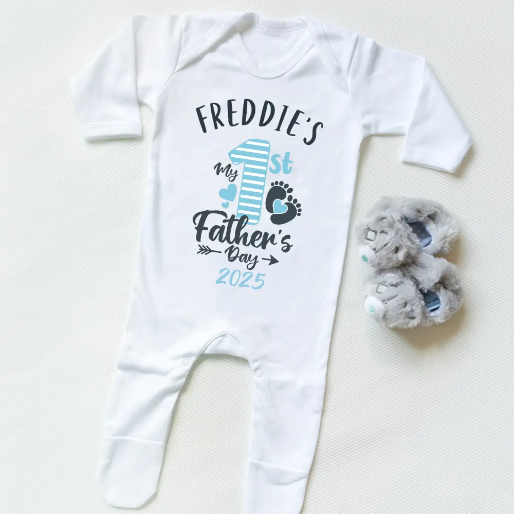 Baby Feet-Personalised 1st Fathers Day 2025 Baby Rompersuit Blue daddy outfits clearance