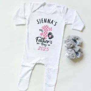 Baby Feet-Personalised 1st Fathers Day 2025 Baby Rompersuit Pink daddy outfits clearance