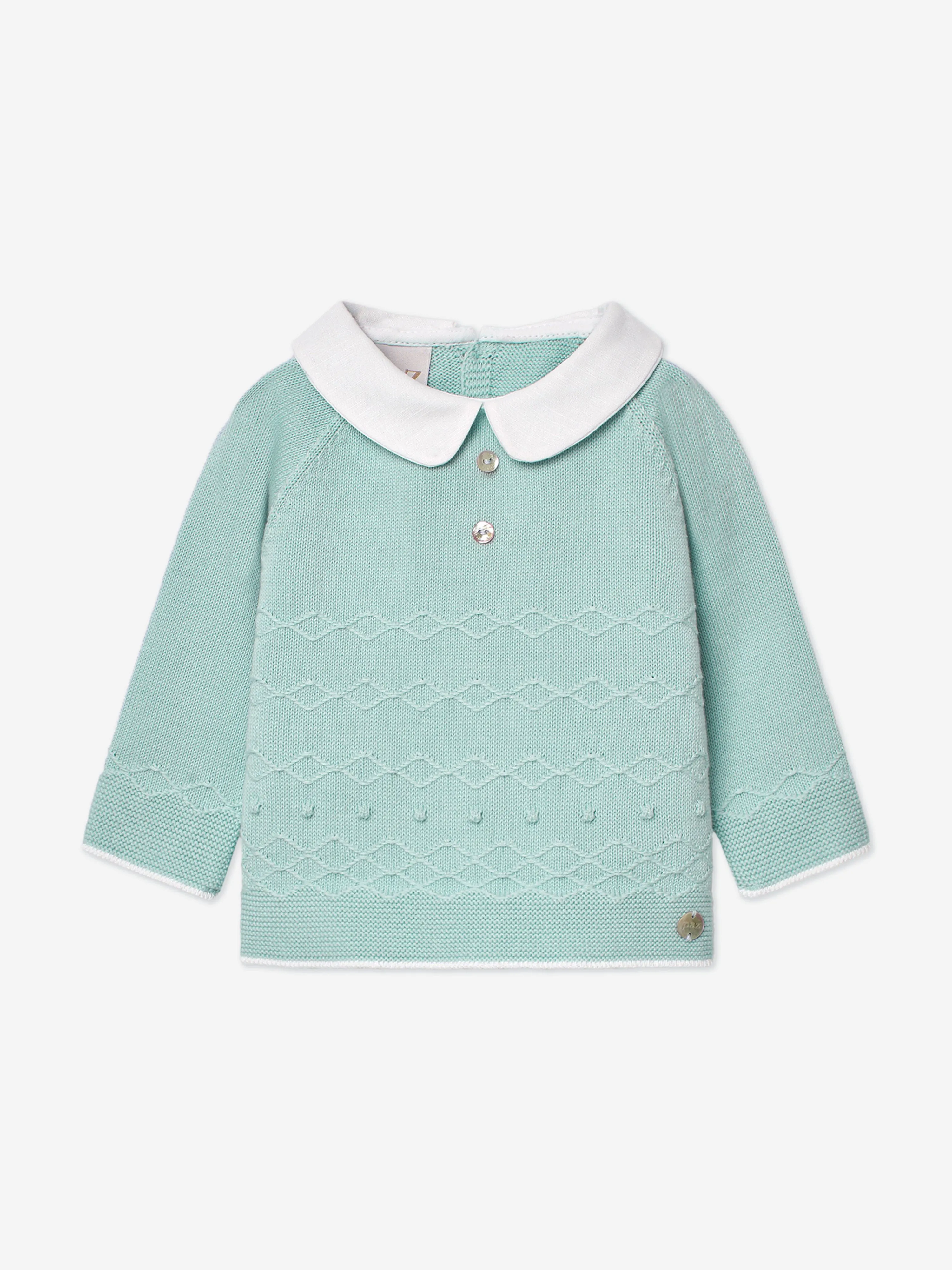 Grüner gestrickter Babypullover