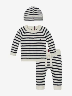 Baby gestreiftes Kabelstrick-Geschenkset in Marineblau
