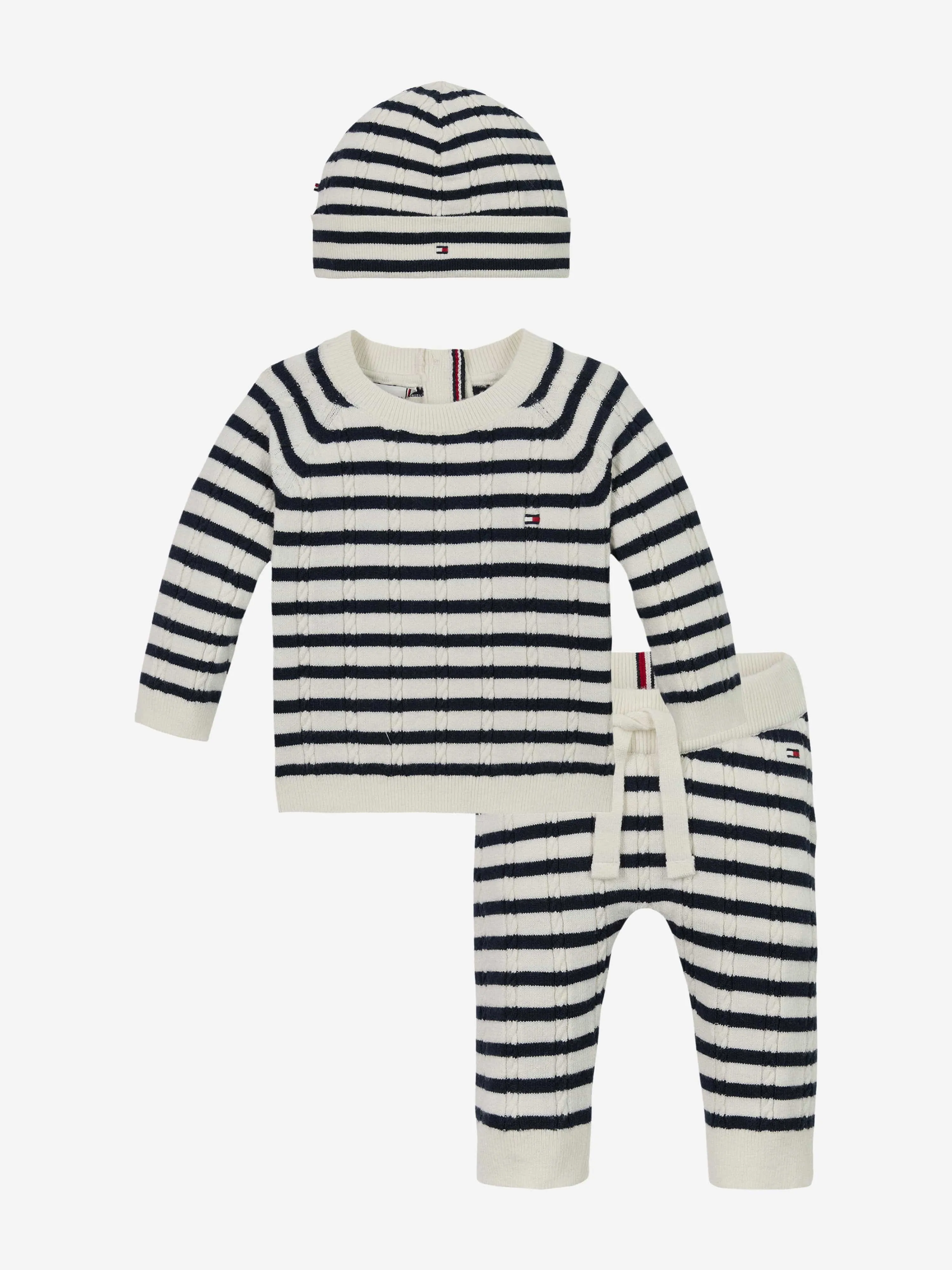 Baby gestreiftes Kabelstrick-Geschenkset in Marineblau