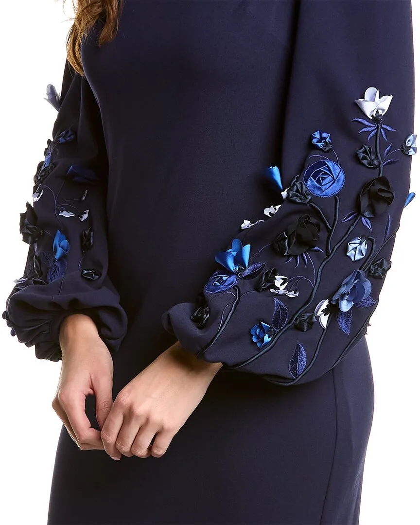 Badgley Mischka 3D Floral Sleeve Gown