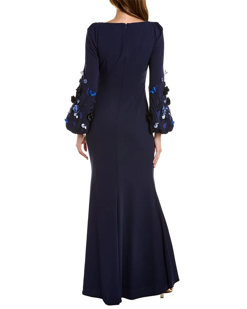 Badgley Mischka 3D Floral Sleeve Gown