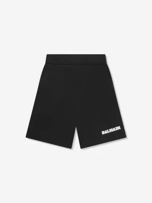 Balmain Boys Logo Jersey Shorts in Schwarz