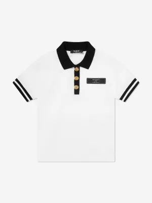 Balmain Boys Logo Polo-Shirt in Weiß