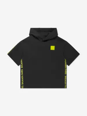 Balmain Jungen Kapuzenpullover mit kurzen Ärmeln in Schwarz