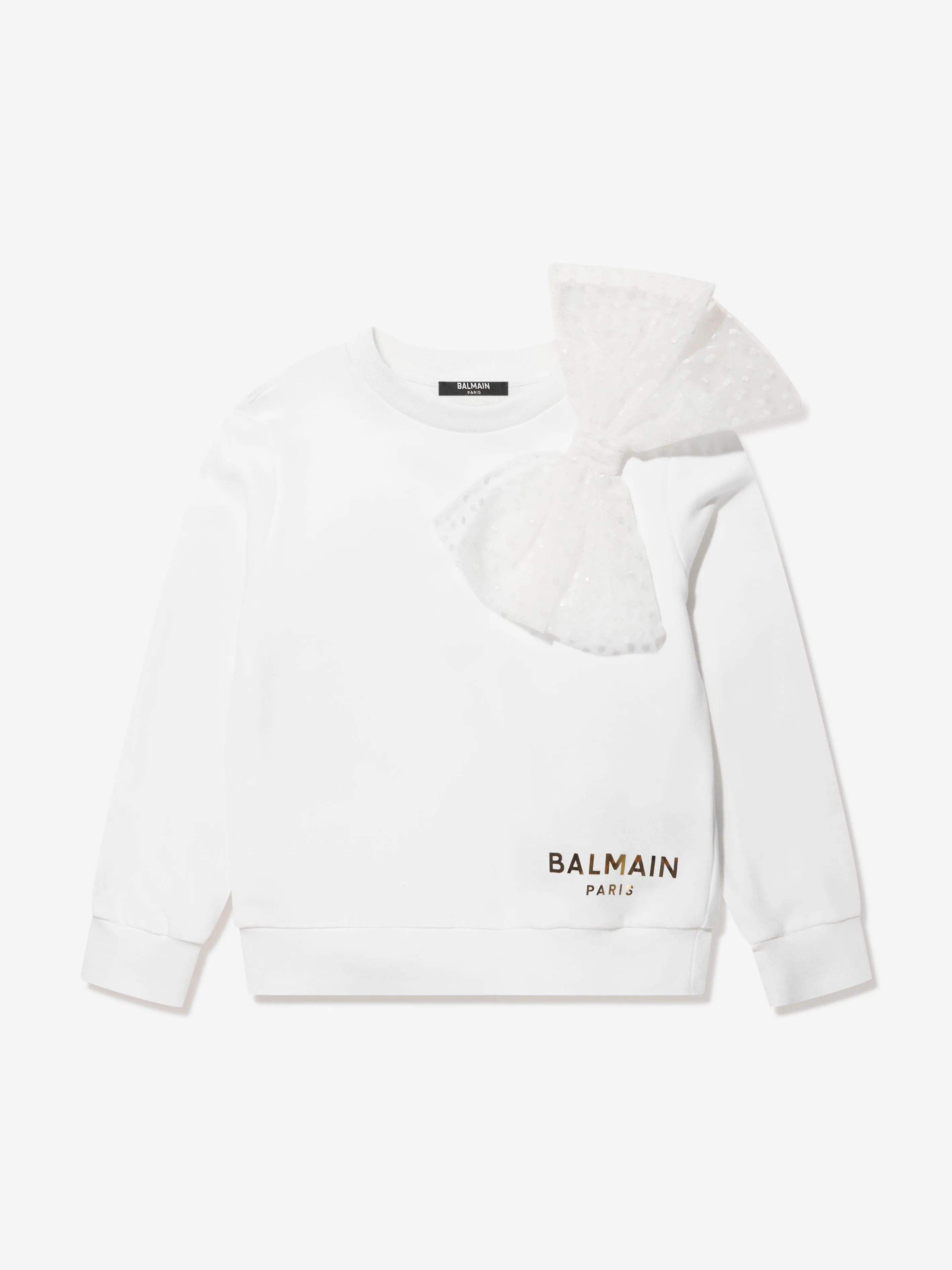 Balmain Mädchen Sweatshirt mit Schleife in Weiß