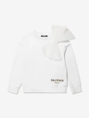 Balmain Mädchen Sweatshirt mit Schleife in Weiß
