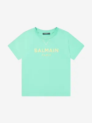 Balmain Kids Logo T-Shirt in Grün
