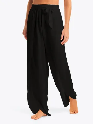 Einfache Strandhose mit fester Bindung in Schwarz