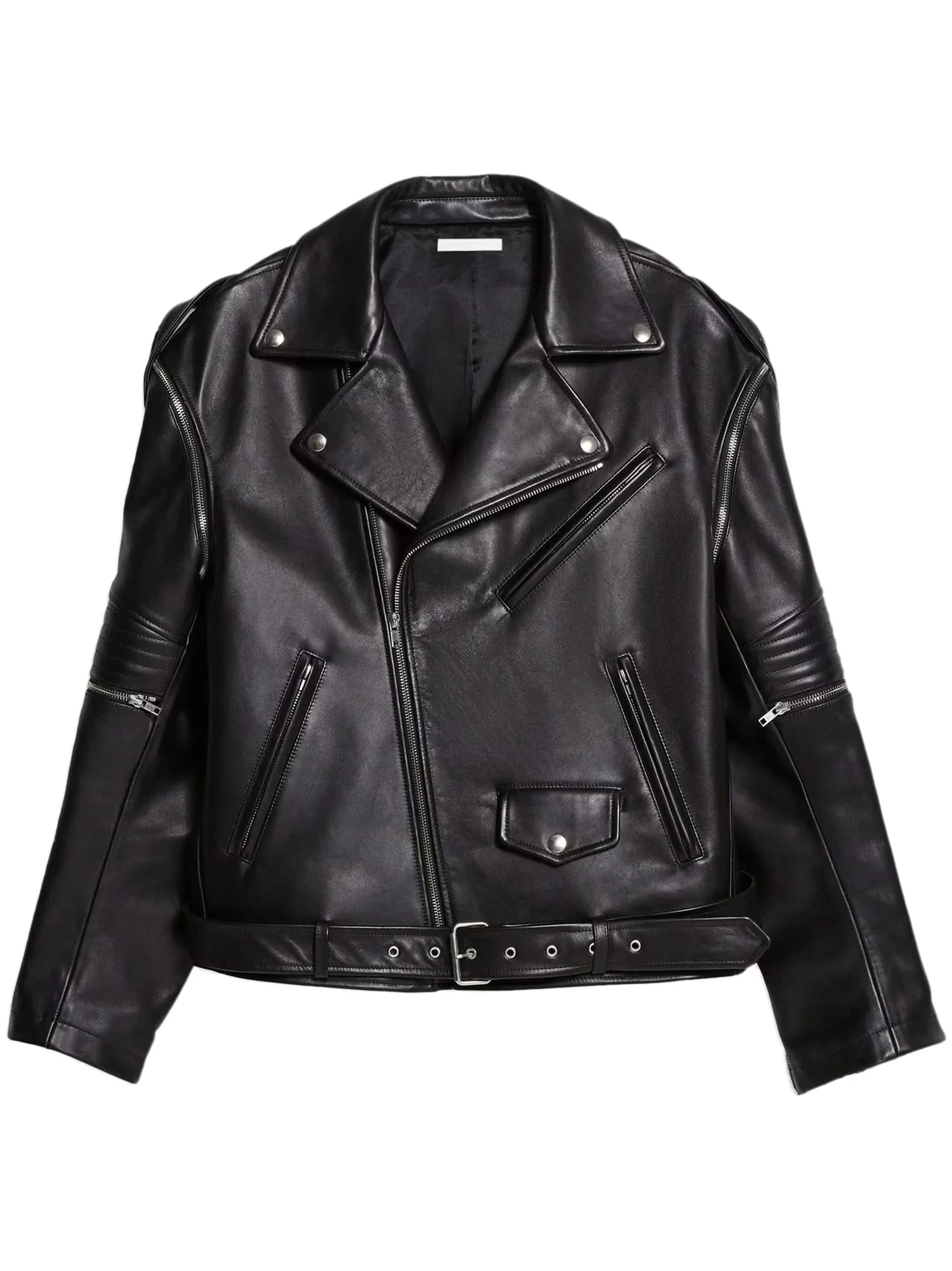 Belted Leather Biker Jacket winter jackets clearance