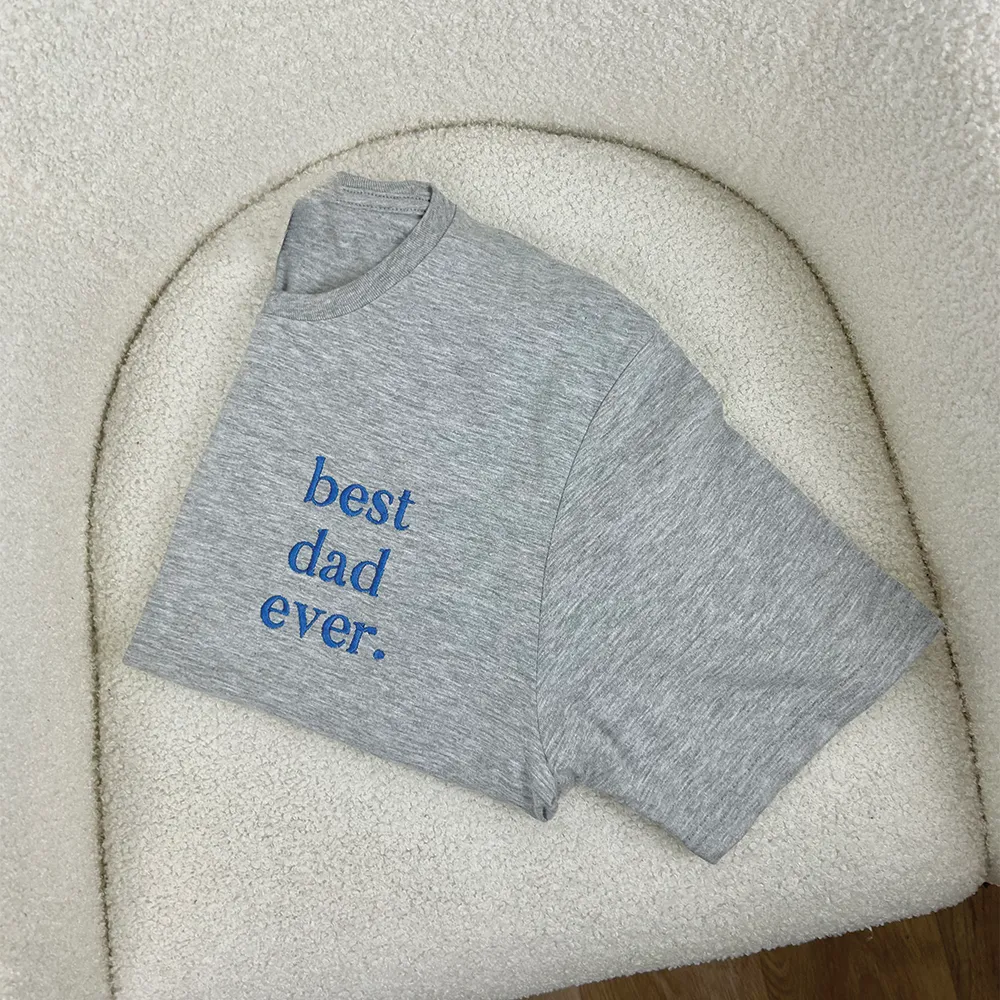 Best Dad Ever Heather Grey/ Blue Embroidered Pocket Logo T-shirt dad bod shirts discount