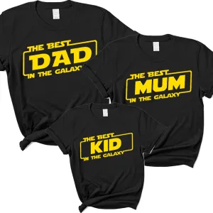 Best Dad, Mum & Kid Star Galaxy Matching Black T-Shirts mens dad clothes online