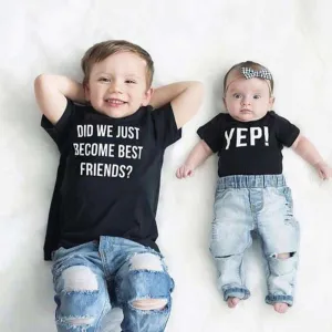 Best Friends, Yep! Matching Black Kids Tee & Bodysuit (MRK X) boys outfits online store
