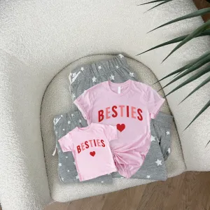 Besties Love Hearts Matching Grey/Pink Star Pyjamas nursing tops best deals
