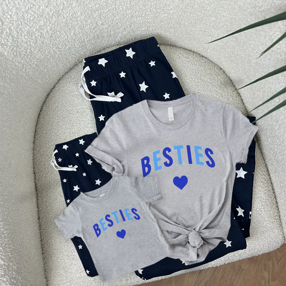 Besties Love Hearts Matching Navy/Grey Star Pyjamas baby bump outfits discount