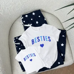 Besties Love Hearts Matching Navy/White Star Pyjamas baby bump outfits discount