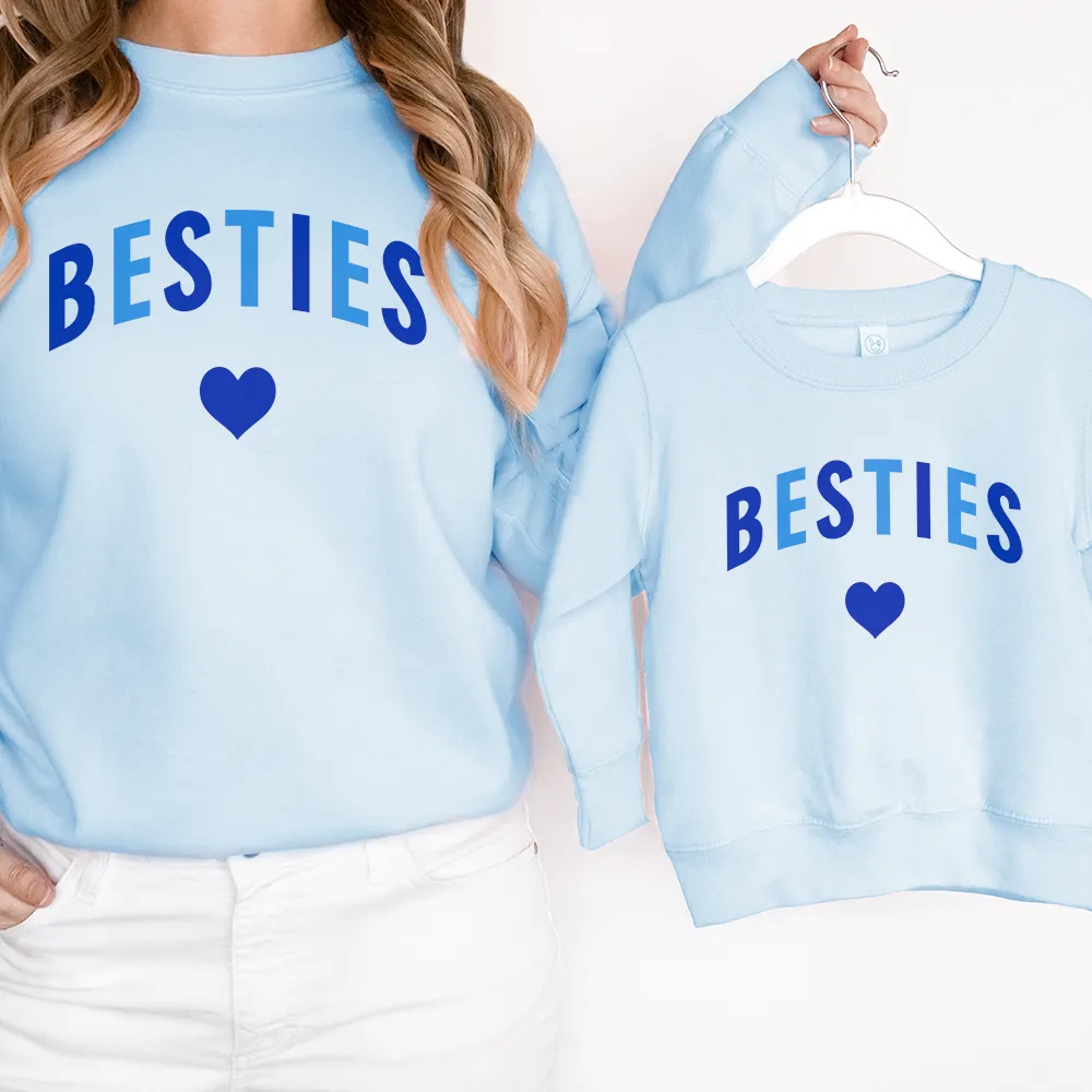Besties Love Hearts Mum & Kid Matching Blue Sweatshirts discount mum dresses